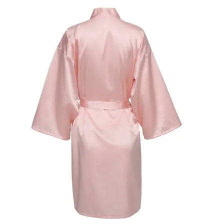 Solid Satin Night Robe, Elegant Half Sleeve V Neck House Robe With Belt, Women's Sleepwear