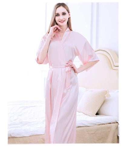 Women Silk Satin Long Wedding Bride Bridesmaid Robe Kimono Robe Feminino Bath Robe Large Size XXXL Peignoir Femme Sexy Bathrobe
