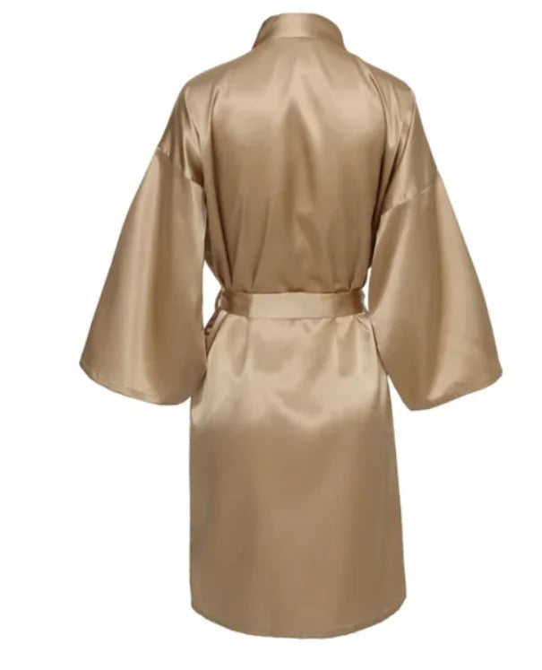 Solid Satin Night Robe, Elegant Half Sleeve V Neck House Robe With Belt, Women's Sleepwear